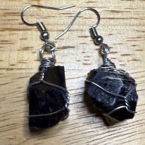Wire-Wrapped black tormaline  Earrings